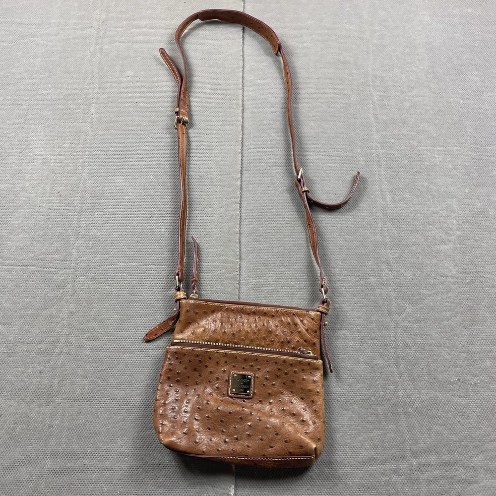Dooney & Bourke Ostrich-Embossed Leather Letter Carrier Crossbody Brown Purse